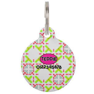Placa Para Mascotas Etiqueta para mascota verde rosa amarilla con nomb