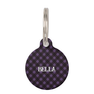 Placa Para Mascotas Etiqueta Perro Purple Check