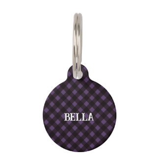 Placa Para Mascotas Etiqueta Perro Purple Check