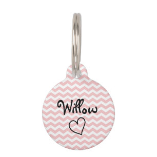 Placa Para Mascotas Etiqueta personalizada Chevron rosada linda del