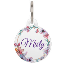 Placa Para Mascotas Etiqueta Redonda de Borde Floral para Mascota