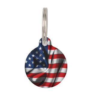 Placa Para Mascotas Etiqueta Redonda de Mascota con Bandera Americana