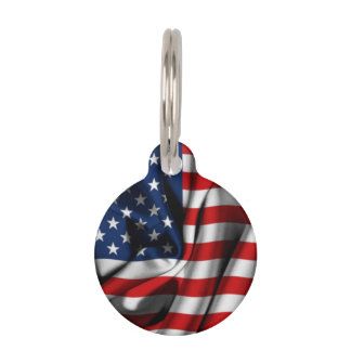 Placa Para Mascotas Etiqueta Redonda de Mascota con Bandera Americana