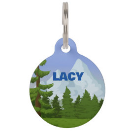 Placa Para Mascotas Etiqueta Redonda de Mascota con Escena de Montaña