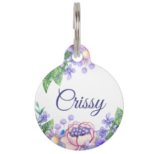 Placa Para Mascotas Etiqueta Redonda de Mascota con Flores de Pastel