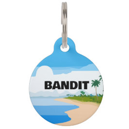 Placa Para Mascotas Etiqueta Redonda de Playa Tropical