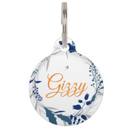 Placa Para Mascotas Etiqueta redonda floral azul
