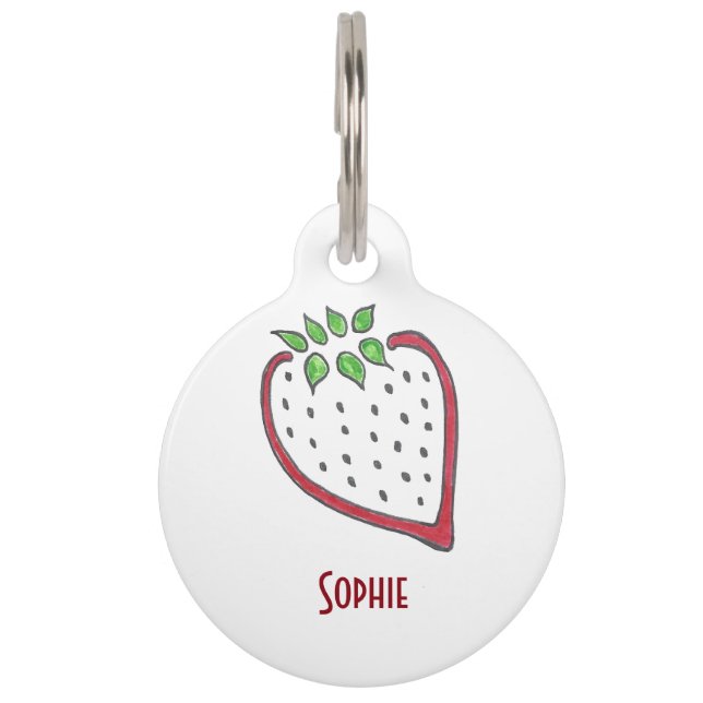 Placa Para Mascotas Etiqueta roja de fresa (Anverso)