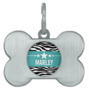 Placa Para Mascotas Etiqueta verde azulada Sassy Star Zebra Pet