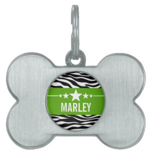 Placa Para Mascotas Etiqueta verde de cebra de estrella fácil
