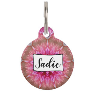 Placa Para Mascotas Etiquetas de perro personalizadas, Mandala rosa