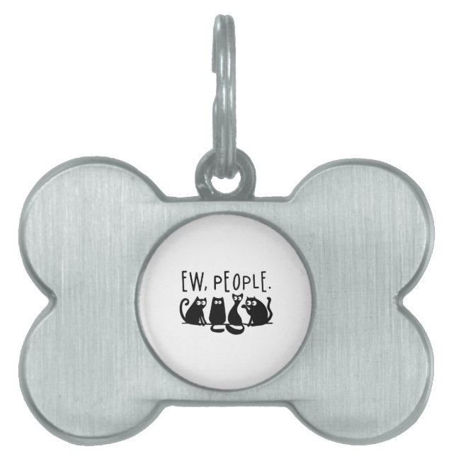 Placa Para Mascotas Ew People Funny Meowy Gatos Negros (Frente)