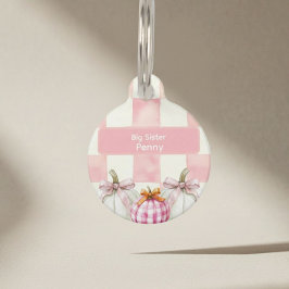 Placa Para Mascotas Fall Pink Pumpkin Gingham Baby Shower Gran Hermana