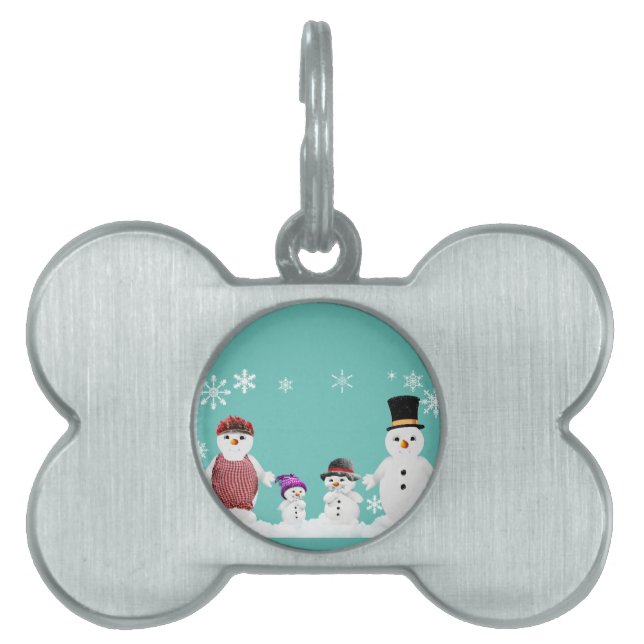 Placa Para Mascotas familia snowman (Frente)