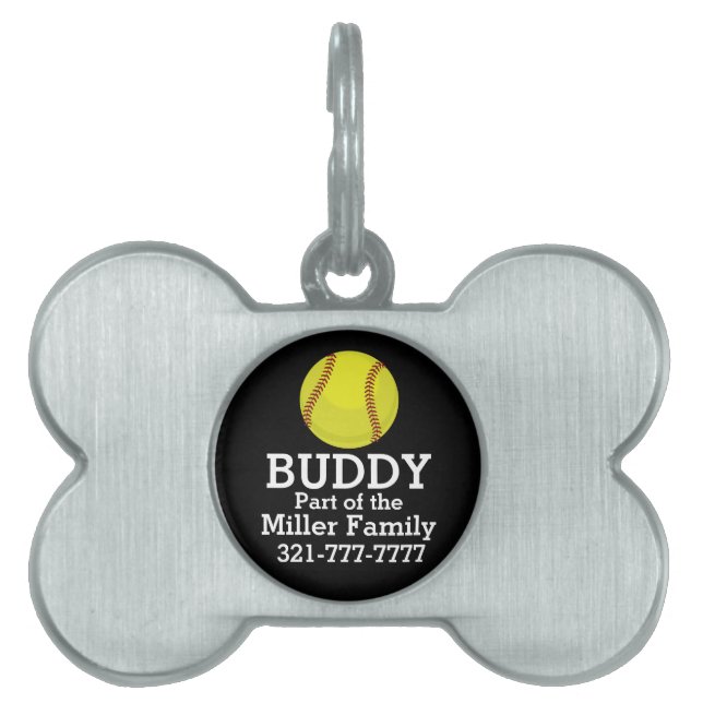Placa Para Mascotas Fan del softball (Frente)