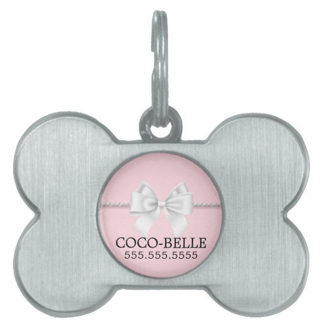 Placa Para Mascotas Fancy Rubor Pink Tiffany Theme Pearls Bow Dog Cat (Frente)