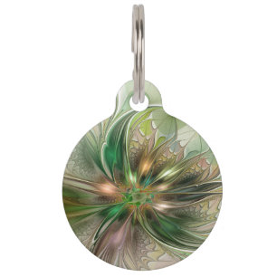 Placa Para Mascotas Fantasía abstracta moderna y colorida Flor fractal