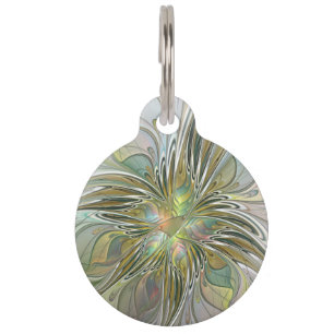 Placa Para Mascotas Fantasía floral arte fractal moderno flor con oro