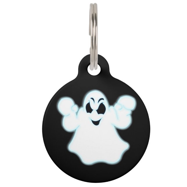 Placa Para Mascotas Fantasma brillante de Halloween (Anverso)