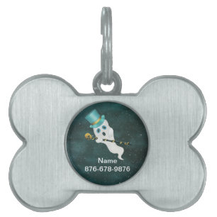 Placa Para Mascotas Fantasma Lindo en Sombrero de Copa con Caña de Cal