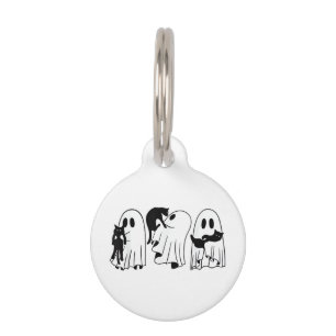 Placa Para Mascotas Fantasma sosteniendo gato negro divertido Hallowee