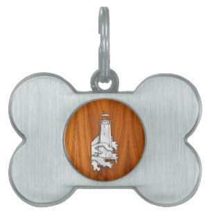 Placa Para Mascotas Faro plateado al estilo de madera de teca