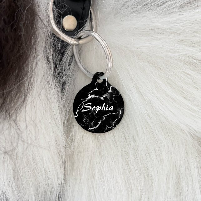 Placa Para Mascotas Faux Black Marble Texble Look With Custom Name (Subido por el creador)