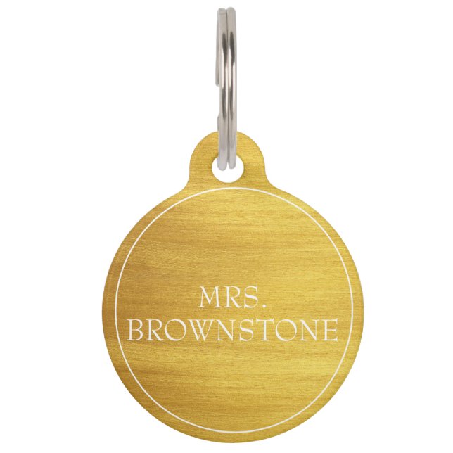 Placa Para Mascotas Faux Gold QR Code Personalizado Texto sencillo (Anverso)