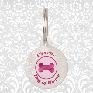 Placa Para Mascotas Faux Lace y Fuchsia Boda de "Perro de honor"