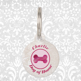 Placa Para Mascotas Faux Lace y Fuchsia Boda de "Perro de honor"