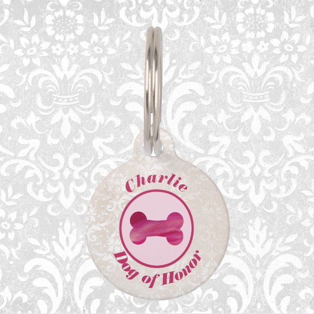 Placa Para Mascotas Faux Lace y Fuchsia Boda de "Perro de honor" (Subido por el creador)