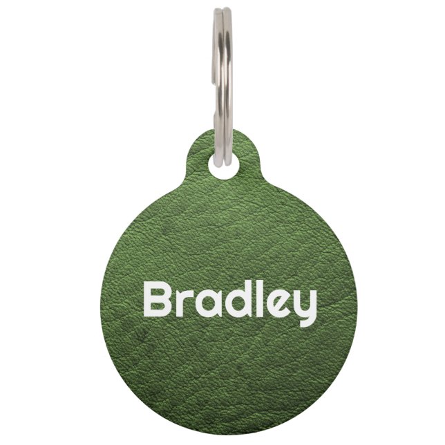 Placa Para Mascotas Faux Leather Green personalizado (Anverso)