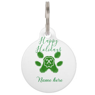 Placa Para Mascotas Felices fiestas perro verde mascota pata caramelo