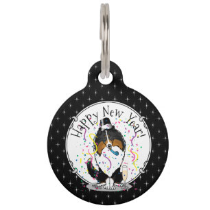 Placa Para Mascotas Feliz Año Nuevo Shetland Sheepdog (triple color) C