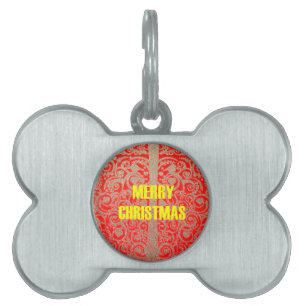 Placa Para Mascotas Feliz Colección de Navidades Red y Gold