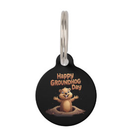 Placa Para Mascotas Feliz Día de la Marmota Celebrando con Humor y Div