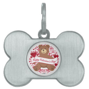 Placa Para Mascotas ¡Feliz Día de San Valentín! Oso de peluche