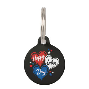 Placa Para Mascotas Feliz Día del Trabajo Corazones Patrióticos Rojo B