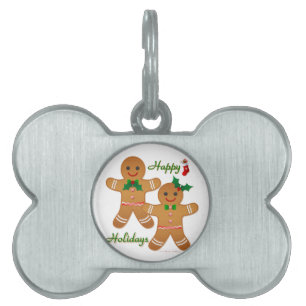 Placa Para Mascotas Feliz feriado Gingerbread Man Boy Chica