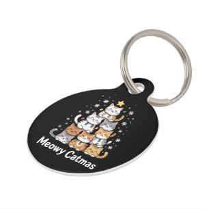 Placa Para Mascotas Feliz Gatnavidad Gato Árbol de Navidad Santa 