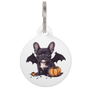 Placa Para Mascotas Feliz Halloween Bulldog francés Bat Wings