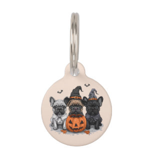 Placa Para Mascotas Feliz Halloween Bulldogs Franceses
