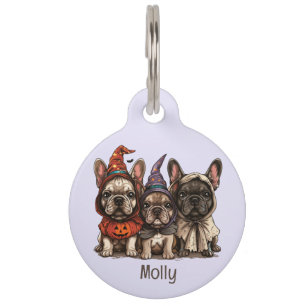 Placa Para Mascotas Feliz Halloween Bulldogs Franceses