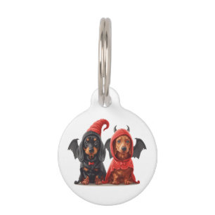 Placa Para Mascotas Feliz Halloween Dachshund Perros Devil Bat