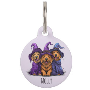 Placa Para Mascotas Feliz Halloween Golden Retriever Dogers Witches