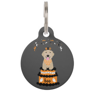 Placa Para Mascotas Feliz Halloween Golden Retriever Fantasma Espeluzn
