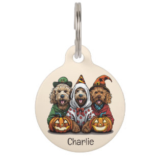 Placa Para Mascotas Feliz Halloween Goldendoodle Dogs