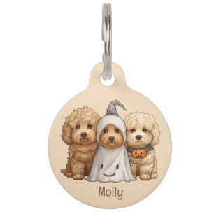 Placa Para Mascotas Feliz Halloween Goldendoodle Dogs