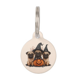 Placa Para Mascotas Feliz Halloween Pugs Jack O Lanterns