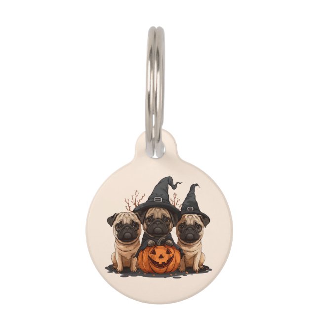 Placa Para Mascotas Feliz Halloween Pugs Jack O Lanterns (Anverso)